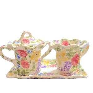 Jardine 3 piece hand painted ceramic sugar and cream…